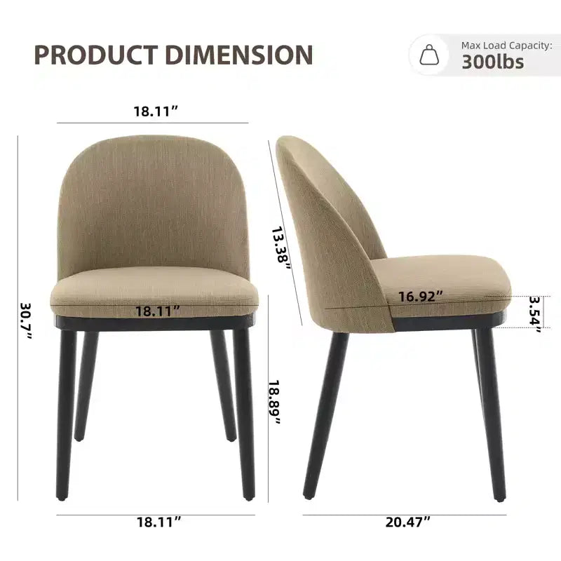 Set of 2 Modern Fabric Dining Chairs, Upholstered Side Chairs with Curved Backrest & Wood Legs, Comfortable Seating for Dining Room Kitchen