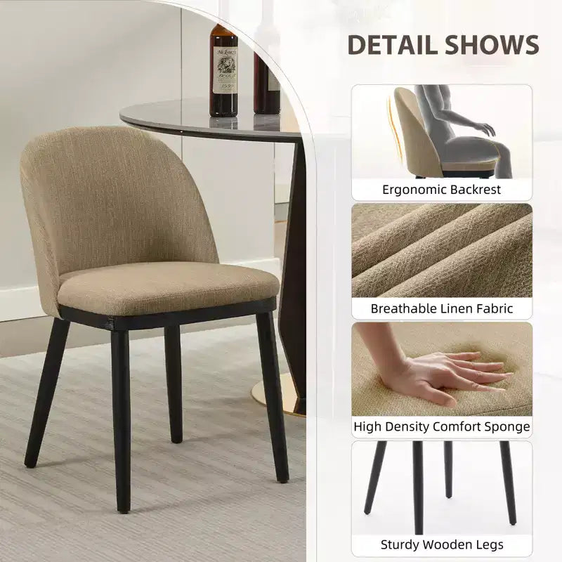 Set of 2 Modern Fabric Dining Chairs, Upholstered Side Chairs with Curved Backrest & Wood Legs, Comfortable Seating for Dining Room Kitchen