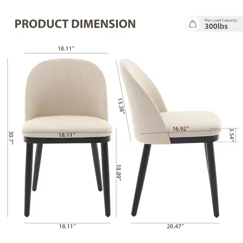 Set of 2 Modern Fabric Dining Chairs, Upholstered Side Chairs with Curved Backrest & Wood Legs, Comfortable Seating for Dining Room Kitchen
