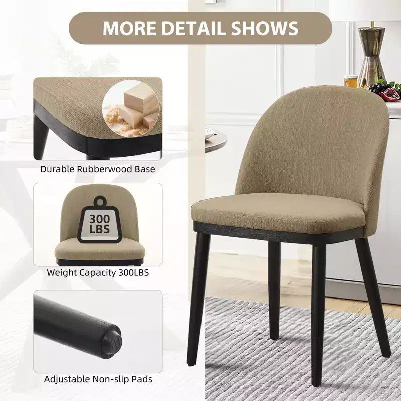 Set of 2 Modern Fabric Dining Chairs, Upholstered Side Chairs with Curved Backrest & Wood Legs, Comfortable Seating for Dining Room Kitchen
