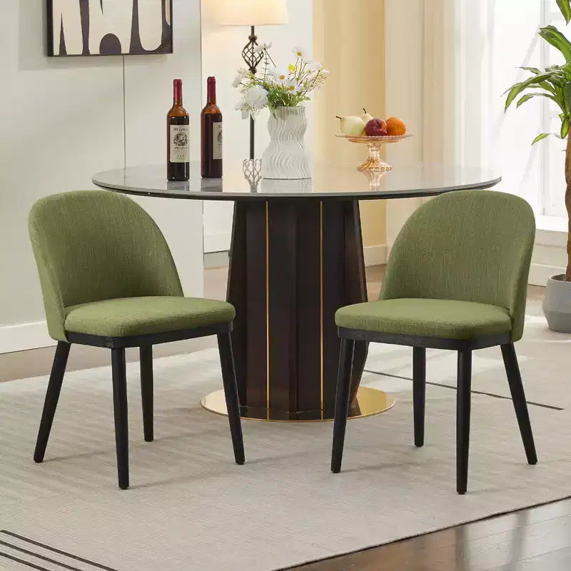 Set of 2 Modern Fabric Dining Chairs, Upholstered Side Chairs with Curved Backrest & Wood Legs, Comfortable Seating for Dining Room Kitchen