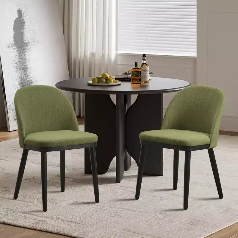 Set of 2 Modern Fabric Dining Chairs, Upholstered Side Chairs with Curved Backrest & Wood Legs, Comfortable Seating for Dining Room Kitchen
