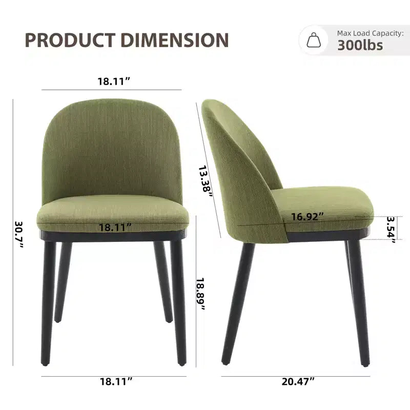 Set of 2 Modern Fabric Dining Chairs, Upholstered Side Chairs with Curved Backrest & Wood Legs, Comfortable Seating for Dining Room Kitchen