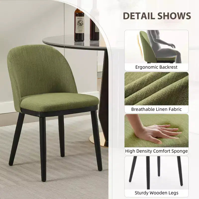 Set of 2 Modern Fabric Dining Chairs, Upholstered Side Chairs with Curved Backrest & Wood Legs, Comfortable Seating for Dining Room Kitchen