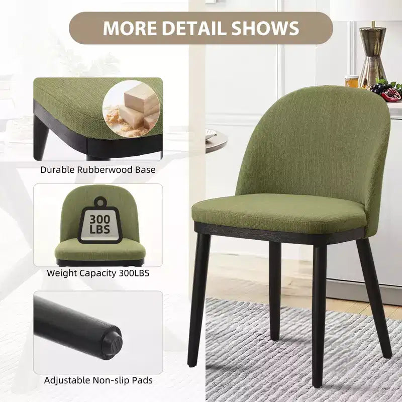 Set of 2 Modern Fabric Dining Chairs, Upholstered Side Chairs with Curved Backrest & Wood Legs, Comfortable Seating for Dining Room Kitchen