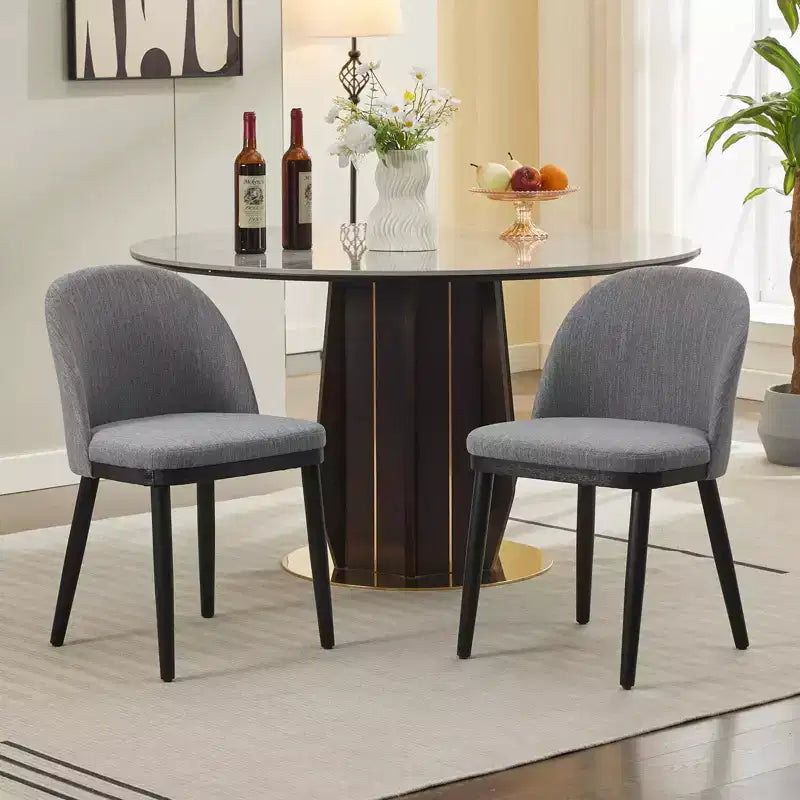 Set of 2 Modern Fabric Dining Chairs, Upholstered Side Chairs with Curved Backrest & Wood Legs, Comfortable Seating for Dining Room Kitchen