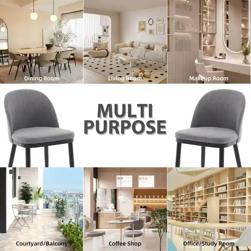 Set of 2 Modern Fabric Dining Chairs, Upholstered Side Chairs with Curved Backrest & Wood Legs, Comfortable Seating for Dining Room Kitchen