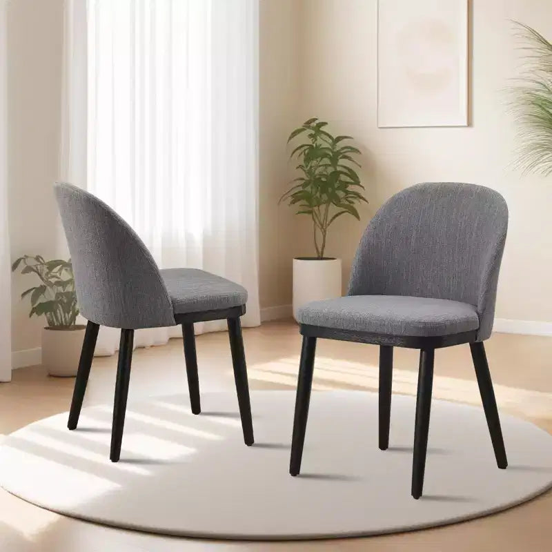 Set of 2 Modern Fabric Dining Chairs, Upholstered Side Chairs with Curved Backrest & Wood Legs, Comfortable Seating for Dining Room Kitchen