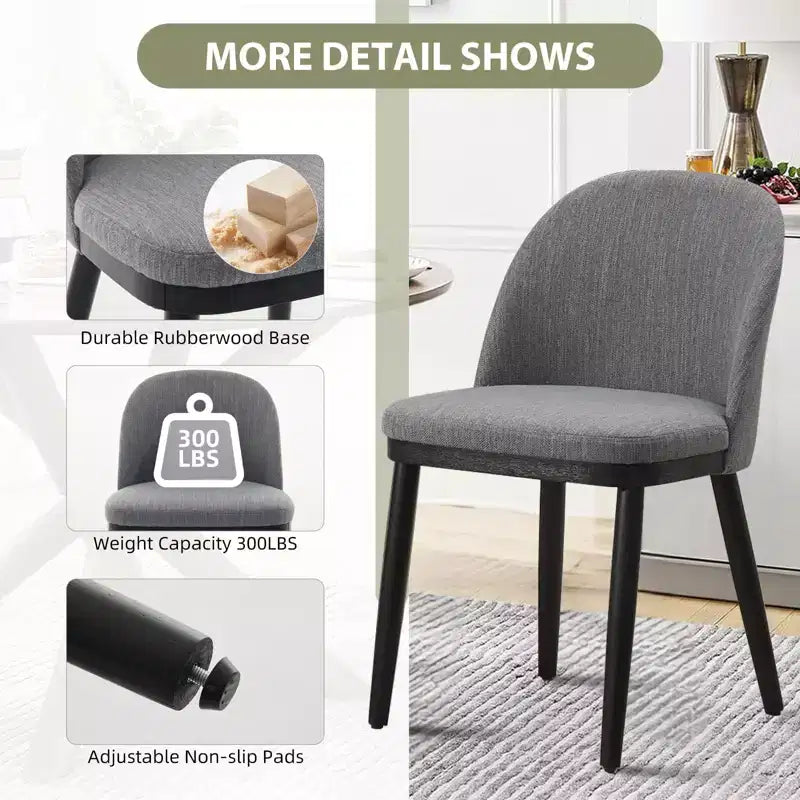 Set of 2 Modern Fabric Dining Chairs, Upholstered Side Chairs with Curved Backrest & Wood Legs, Comfortable Seating for Dining Room Kitchen