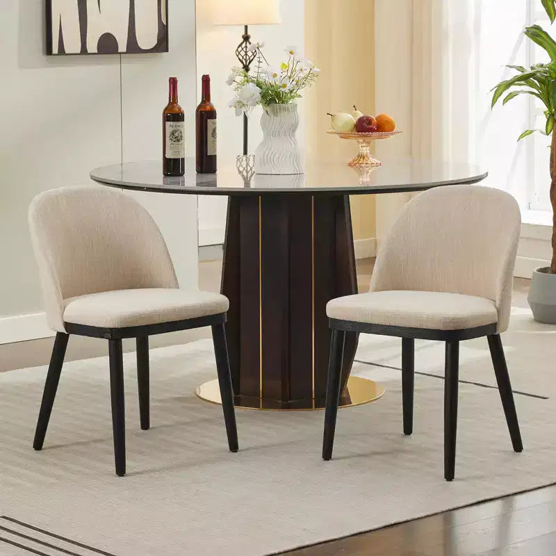 Set of 2 Modern Fabric Dining Chairs, Upholstered Side Chairs with Curved Backrest & Wood Legs, Comfortable Seating for Dining Room Kitchen