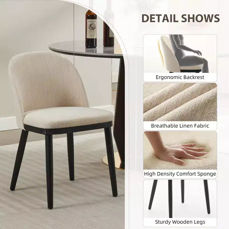 Set of 2 Modern Fabric Dining Chairs, Upholstered Side Chairs with Curved Backrest & Wood Legs, Comfortable Seating for Dining Room Kitchen