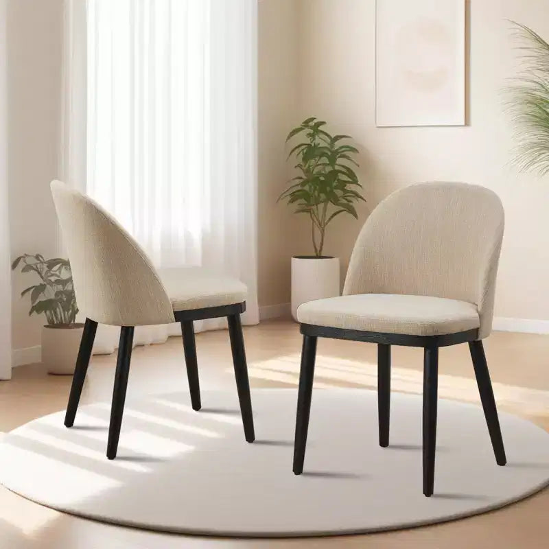 Set of 2 Modern Fabric Dining Chairs, Upholstered Side Chairs with Curved Backrest & Wood Legs, Comfortable Seating for Dining Room Kitchen