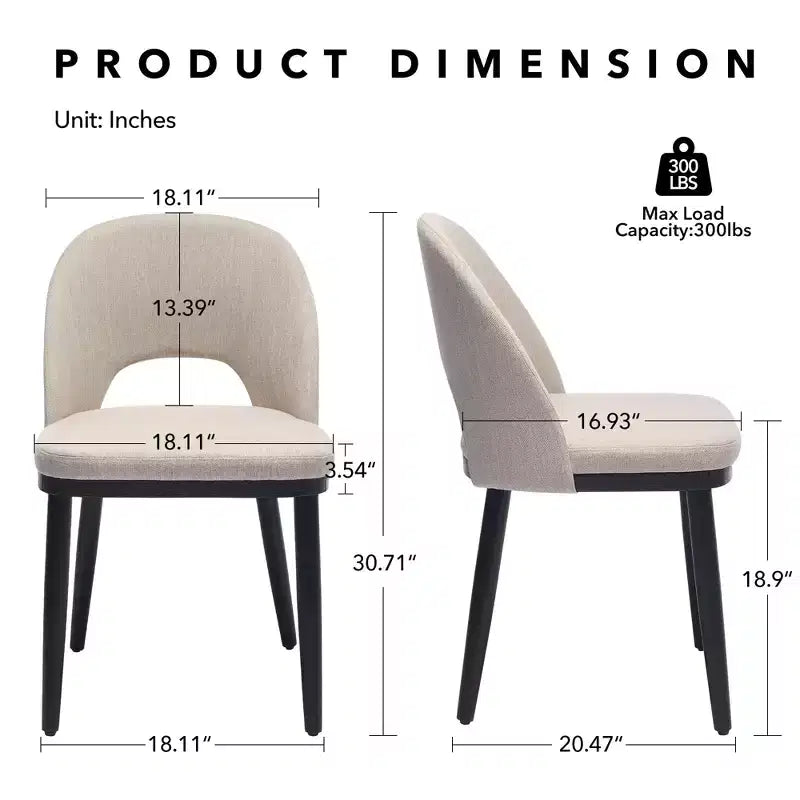 Set of 2 Modern Fabric Dining Chairs, Upholstered Side Chairs with Curved Backrest & Wood Legs, Comfortable Seating for Dining Room Kitchen