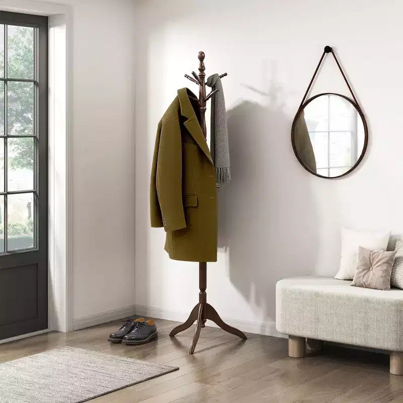 72 Solid Wood Coat Rack 10 Hooks 3-Tier Entryway Organizer