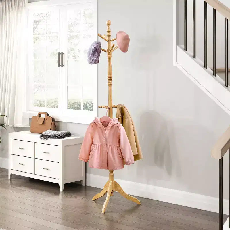 72 Solid Wood Coat Rack 10 Hooks 3-Tier Entryway Organizer