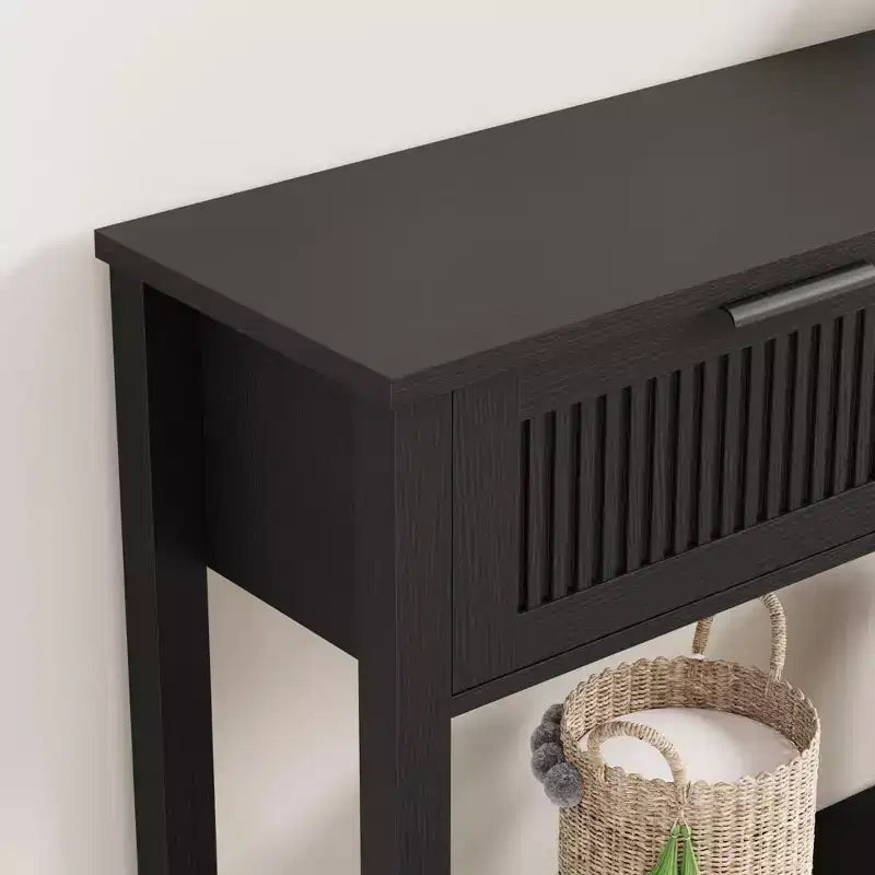 Entryway Fluted Console Table  2-Drawer Narrow Accent Table with Storage Shelf, Natural Wood Finish for Living Room, Hallway or Foyer