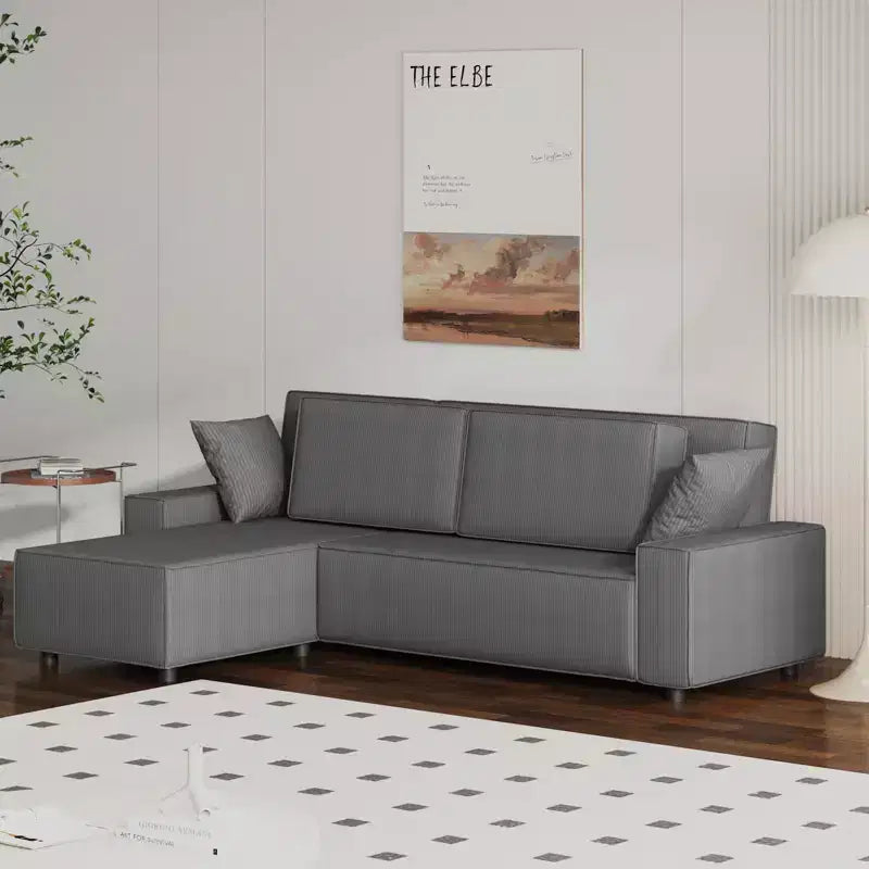 96 Modular Cloud Couch Sectional,Modern L-Shaped Corduroy Strip Sofa with Movable Ottoman,Sectional Couches for Living Room, Bedroom