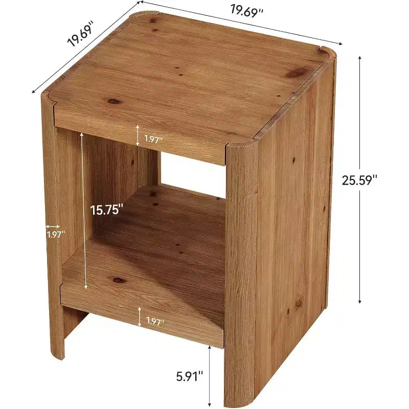 Lantine Solid Wood End Table, 2-Tier Small Side Table with Open Storage Shelf for Living Room, Small Spaces, Easy Assembly