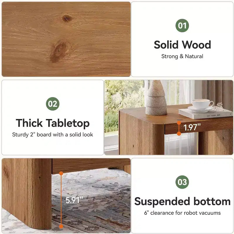 Lantine Solid Wood End Table, 2-Tier Small Side Table with Open Storage Shelf for Living Room, Small Spaces, Easy Assembly