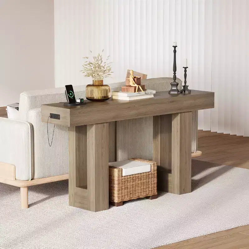 63 Inch Console Table with Power Outlet, Extra Long Sofa Table with USB & Type c Ports, Narrow Entryway Table for Hallway,Foyer Table for Living Room