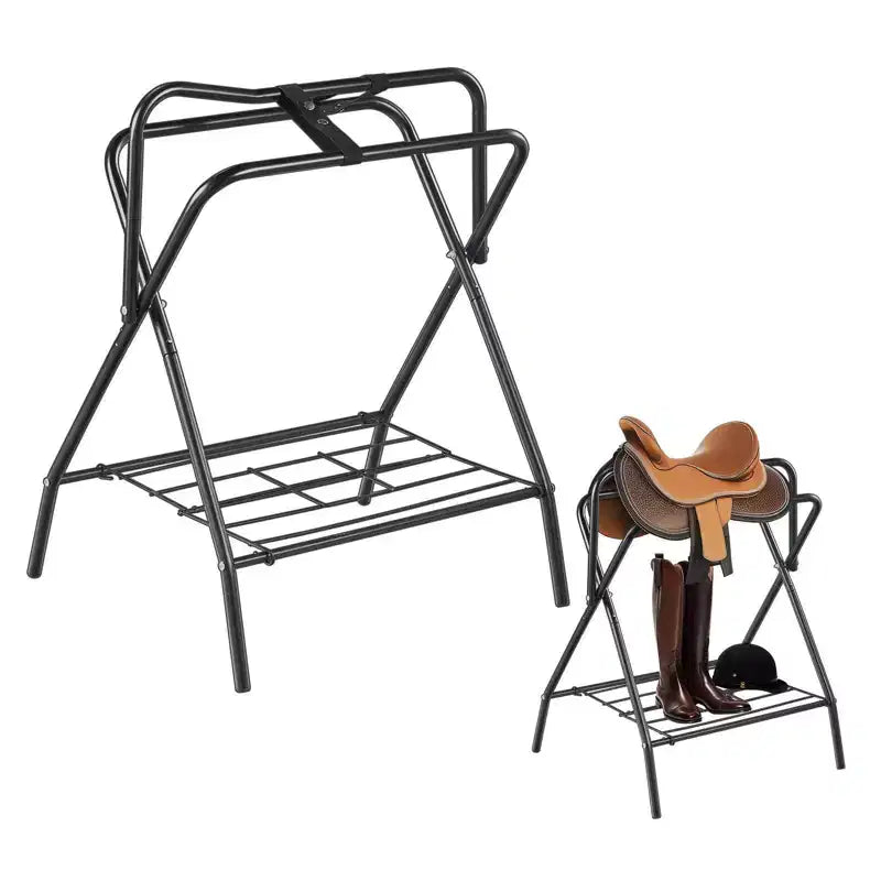 VIYET 31.5 2-Pack Folding Saddle Rack, Heavy-Duty Steel Freestanding, Portable Blanket Holder for English/Western Saddles Tack Storage, Black