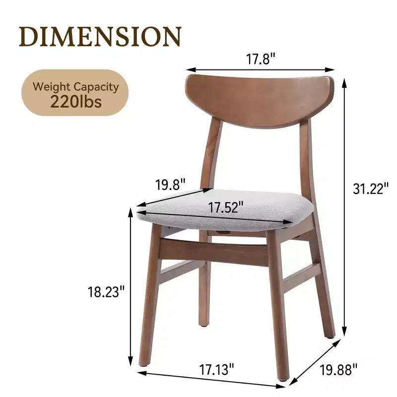 GDFStudio Maddox 4 Piece Modern Chairs with Curved Wood Backrest & Gray Fabric Seat