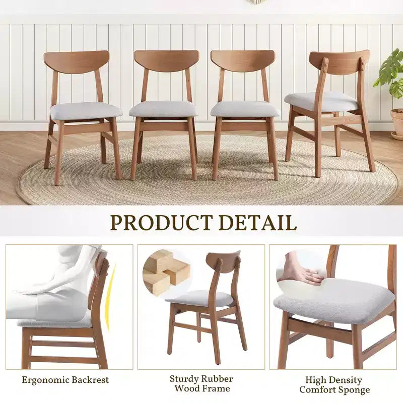 GDFStudio Maddox 4 Piece Modern Chairs with Curved Wood Backrest & Gray Fabric Seat