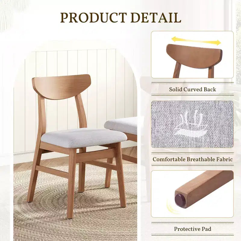GDFStudio Maddox 4 Piece Modern Chairs with Curved Wood Backrest & Gray Fabric Seat