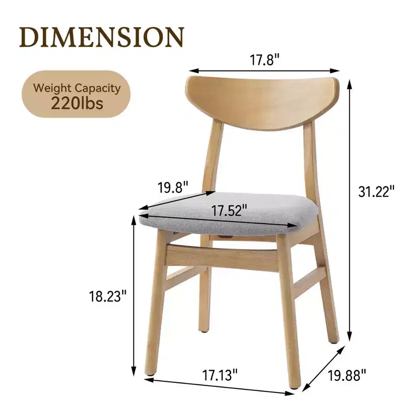 GDFStudio Maddox 4 Piece Modern Chairs with Curved Wood Backrest & Gray Fabric Seat