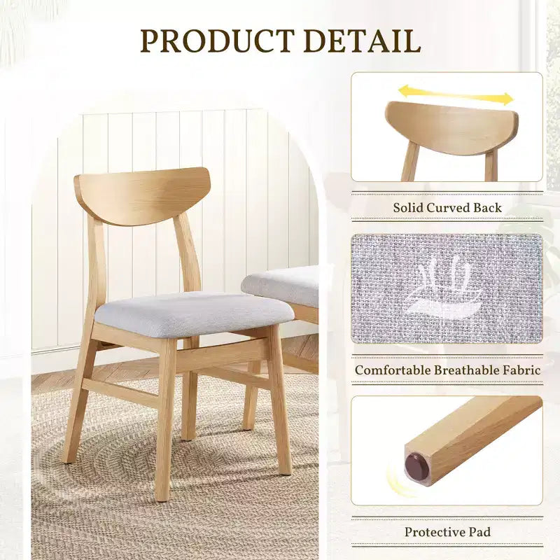 GDFStudio Maddox 4 Piece Modern Chairs with Curved Wood Backrest & Gray Fabric Seat
