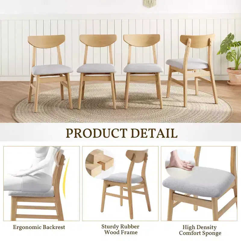 GDFStudio Maddox 4 Piece Modern Chairs with Curved Wood Backrest & Gray Fabric Seat