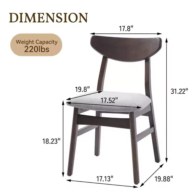 GDFStudio Maddox 4 Piece Modern Chairs with Curved Wood Backrest & Gray Fabric Seat