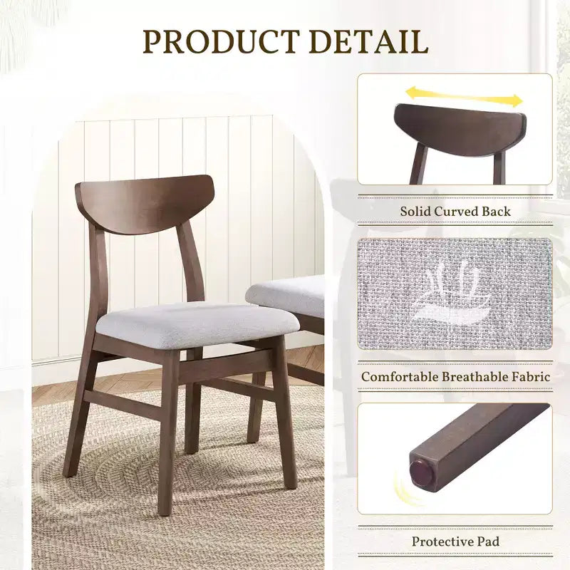 GDFStudio Maddox 4 Piece Modern Chairs with Curved Wood Backrest & Gray Fabric Seat