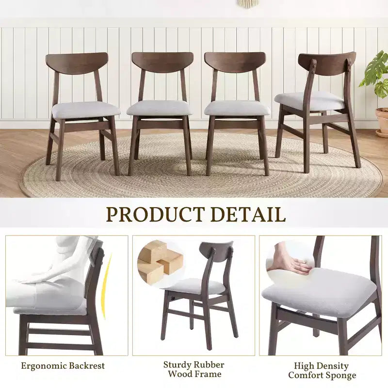 GDFStudio Maddox 4 Piece Modern Chairs with Curved Wood Backrest & Gray Fabric Seat