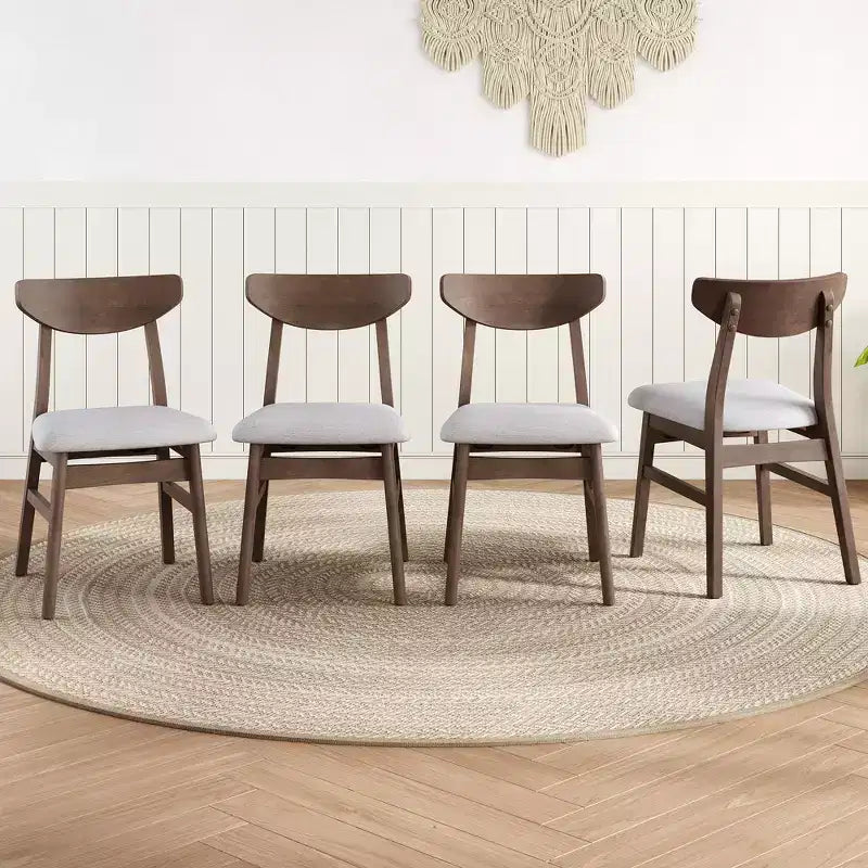 GDFStudio Maddox 4 Piece Modern Chairs with Curved Wood Backrest & Gray Fabric Seat