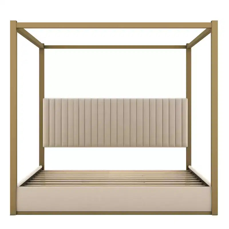 Luxystar King Size Modern Canopy Platform Bed with Upholsted Headboard and Metal Frame