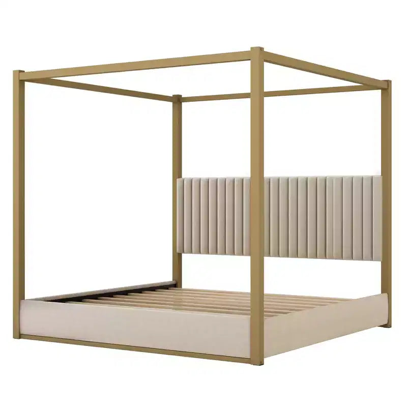 Luxystar King Size Modern Canopy Platform Bed with Upholsted Headboard and Metal Frame