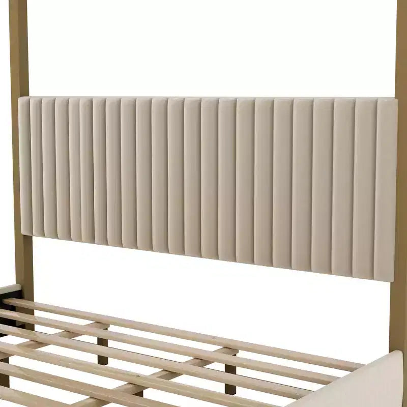 Luxystar King Size Modern Canopy Platform Bed with Upholsted Headboard and Metal Frame