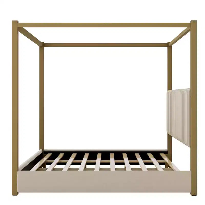 Luxystar King Size Modern Canopy Platform Bed with Upholsted Headboard and Metal Frame