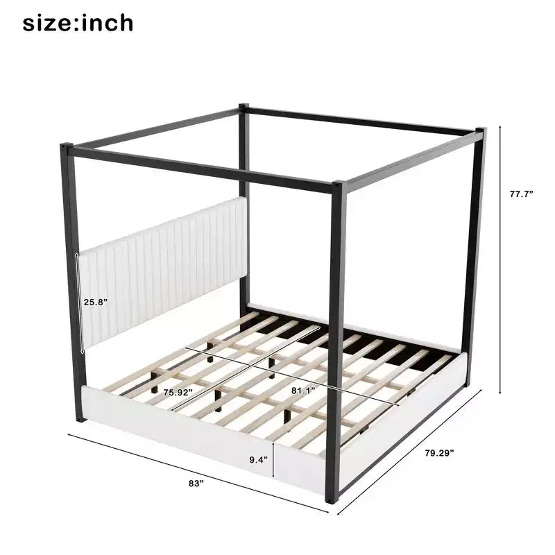 Luxystar King Size Modern Canopy Platform Bed with Upholsted Headboard and Metal Frame