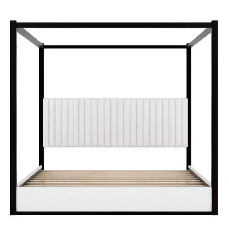 Luxystar King Size Modern Canopy Platform Bed with Upholsted Headboard and Metal Frame