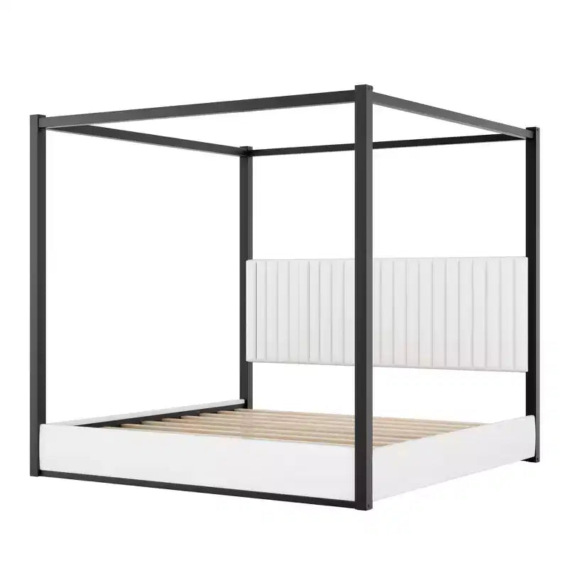 Luxystar King Size Modern Canopy Platform Bed with Upholsted Headboard and Metal Frame