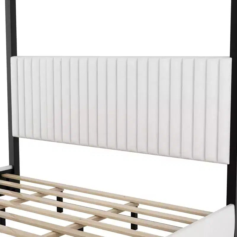 Luxystar King Size Modern Canopy Platform Bed with Upholsted Headboard and Metal Frame