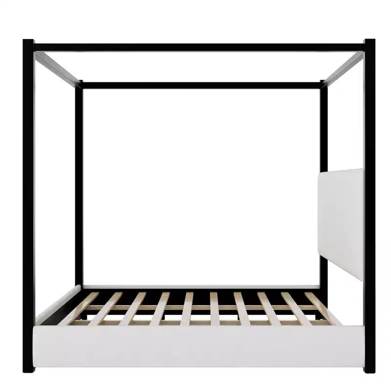 Luxystar King Size Modern Canopy Platform Bed with Upholsted Headboard and Metal Frame
