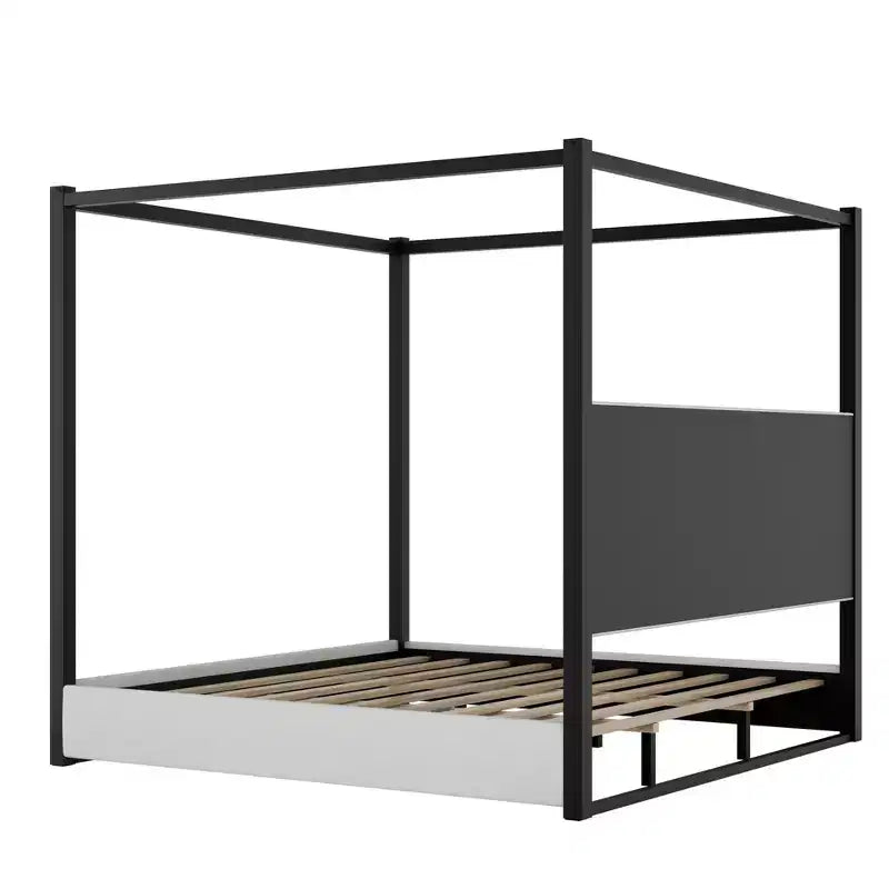 Luxystar King Size Modern Canopy Platform Bed with Upholsted Headboard and Metal Frame