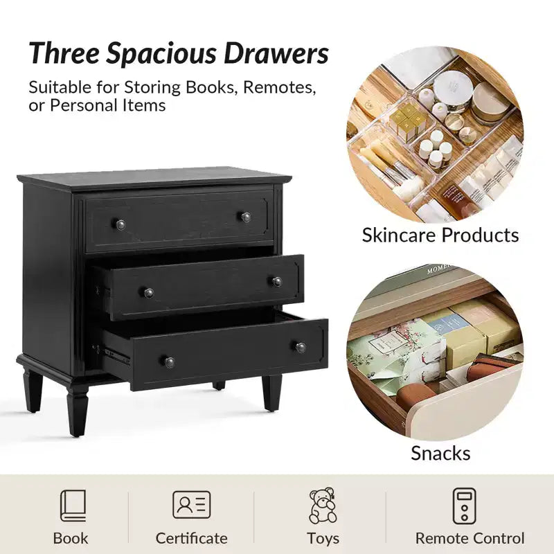 Teodosia 3-Drawer End Tbale Set of 2 |Hulala Home-BLACK