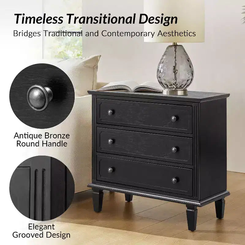 Teodosia 3-Drawer End Tbale Set of 2 |Hulala Home-BLACK