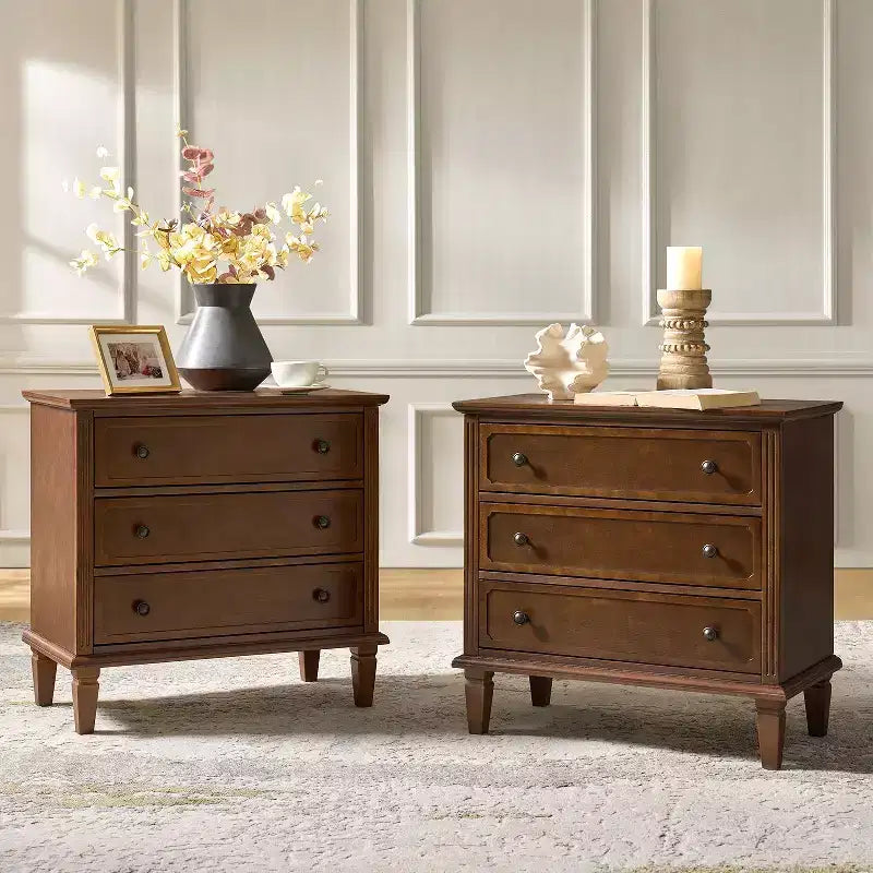 Teodosia 3-Drawer End Tbale Set of 2 |Hulala Home-BLACK