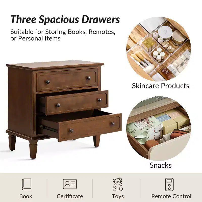 Teodosia 3-Drawer End Tbale Set of 2 |Hulala Home-BLACK