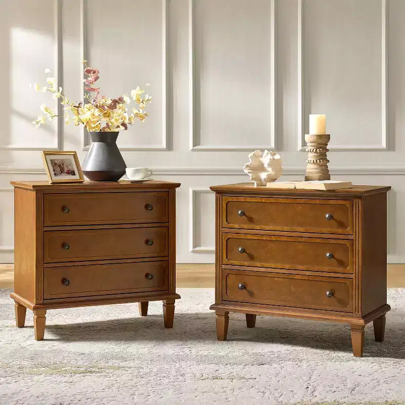 Teodosia 3-Drawer End Tbale Set of 2 |Hulala Home-BLACK